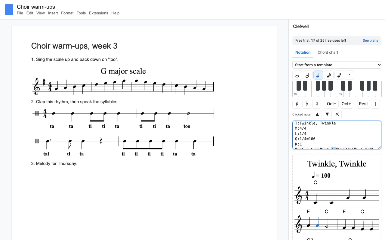 Clefwell: Docs notation click to edit