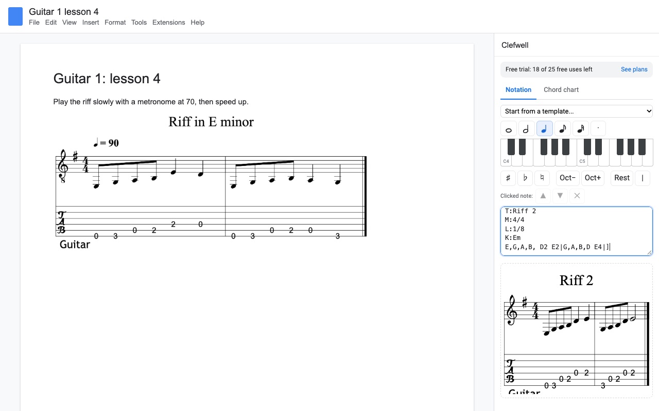 Clefwell: Guitar tab