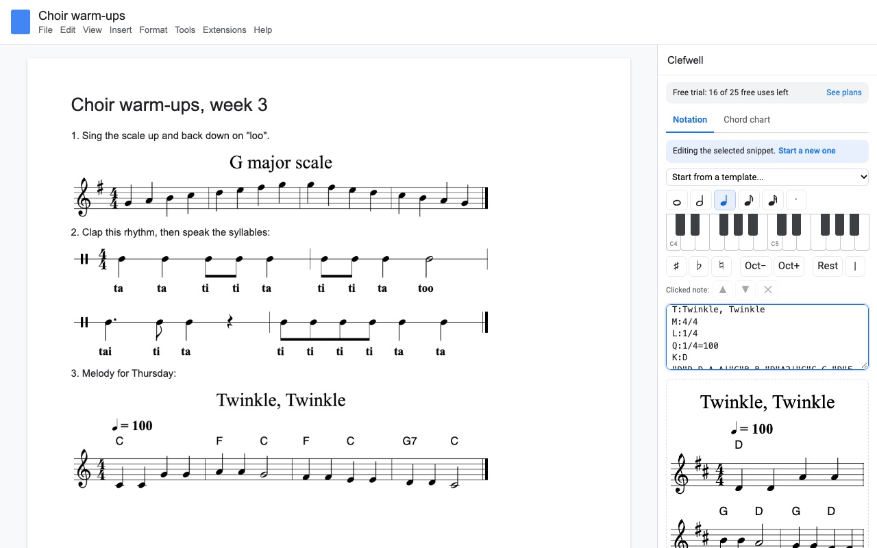 Clefwell: Edit and transpose