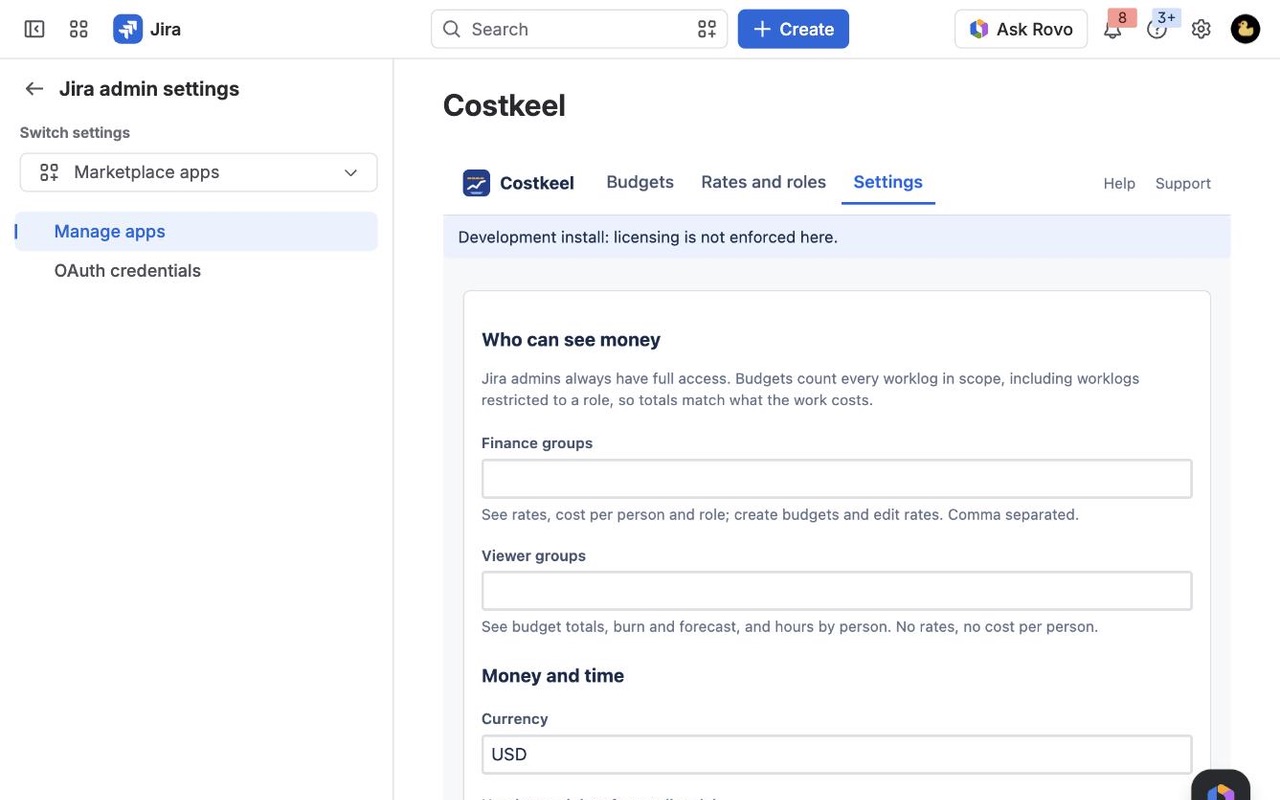 Costkeel: Admin page