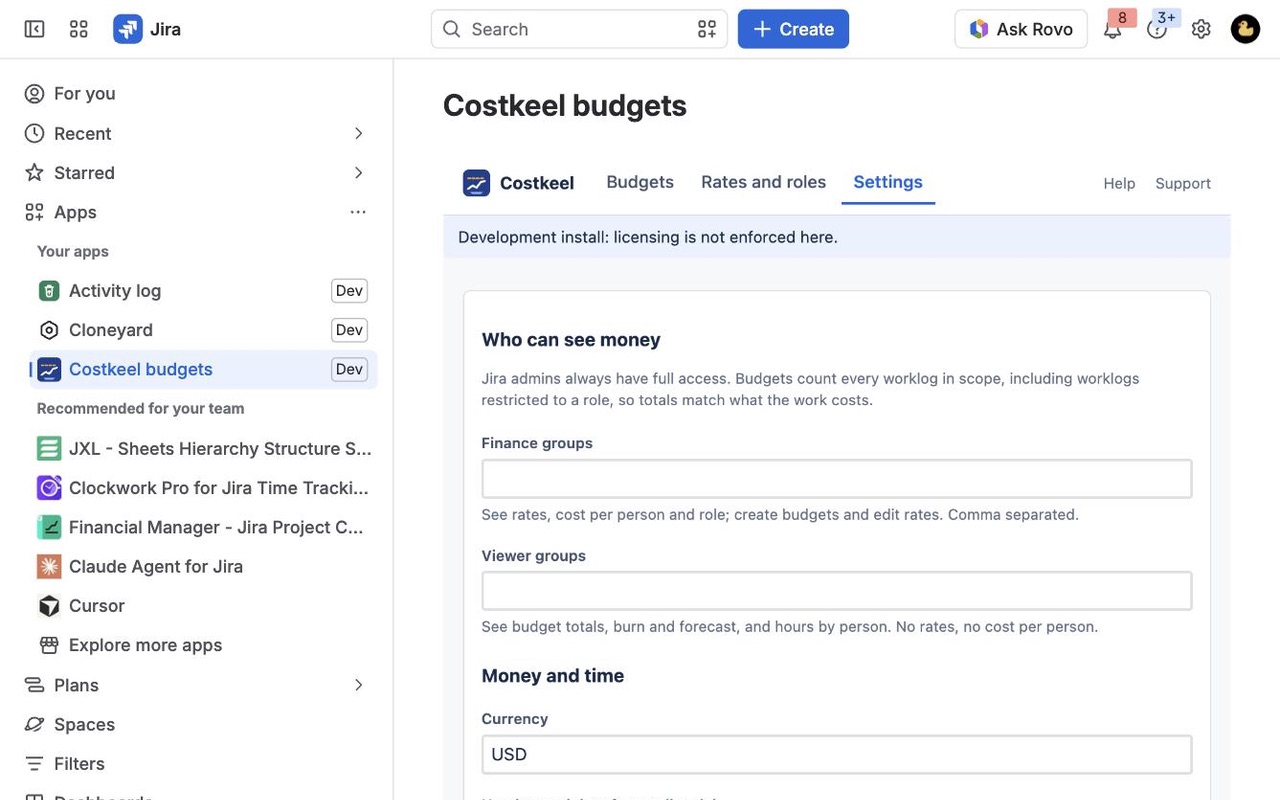 Costkeel: Global settings