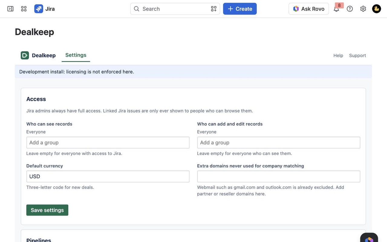 Dealkeep: Admin settings