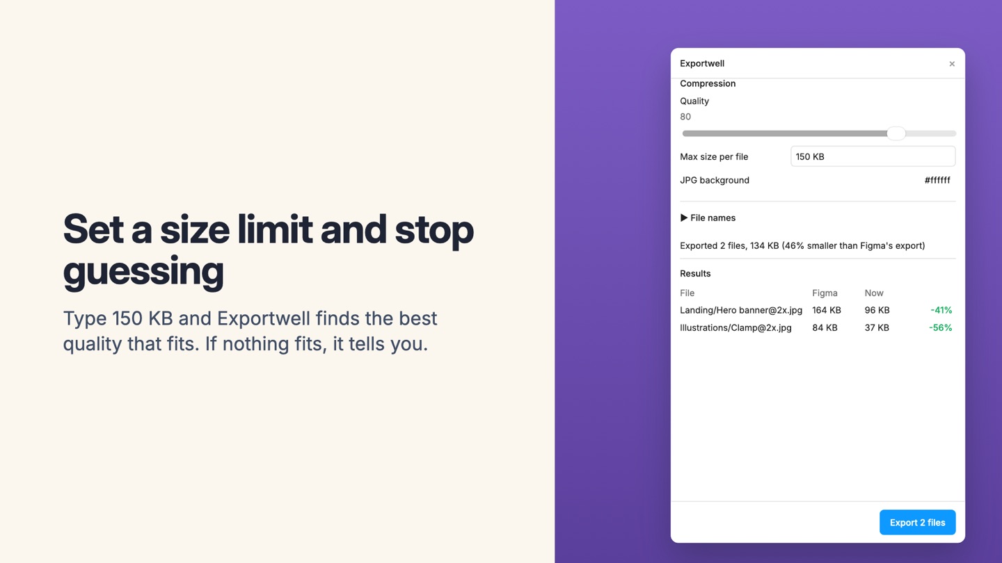 Exportwell: Size limit
