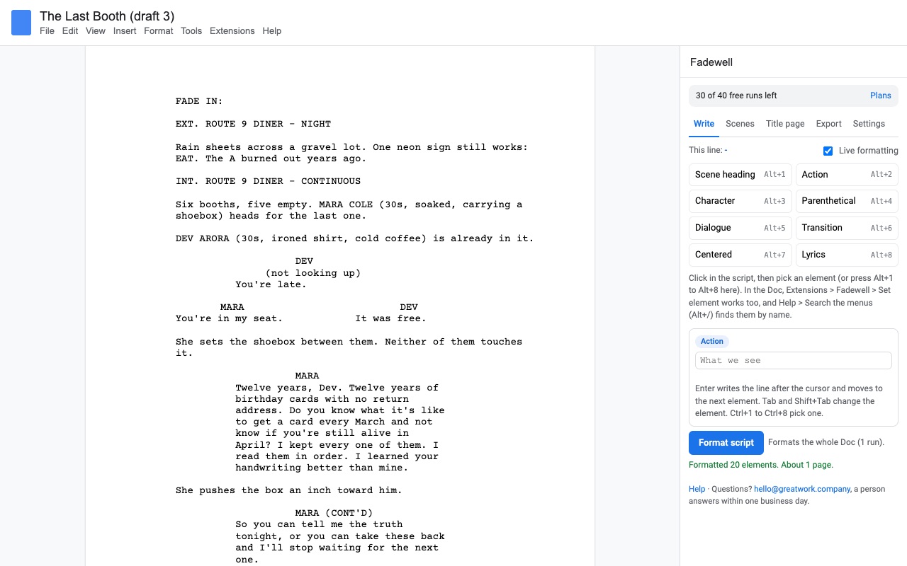 Fadewell: Format in one click