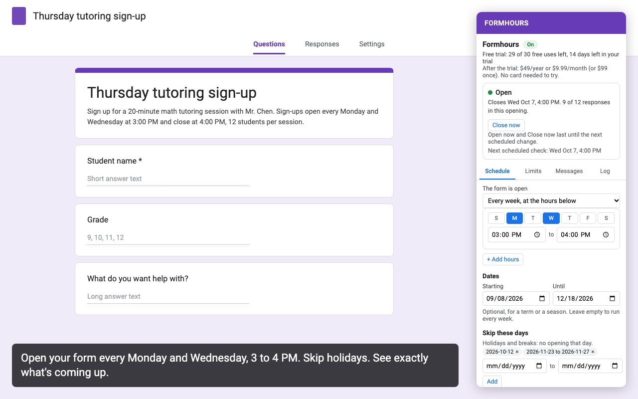 Formhours: Weekly hours