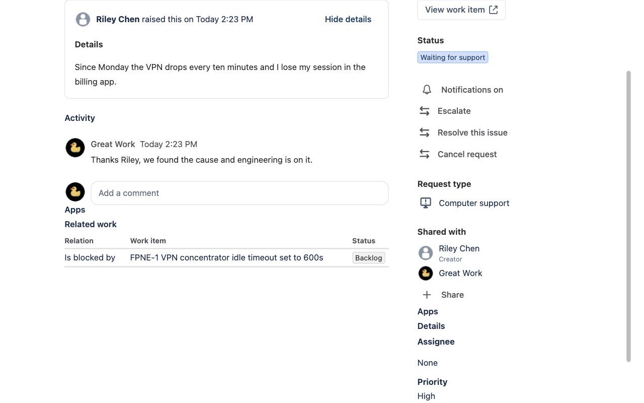Frontpane: Request details