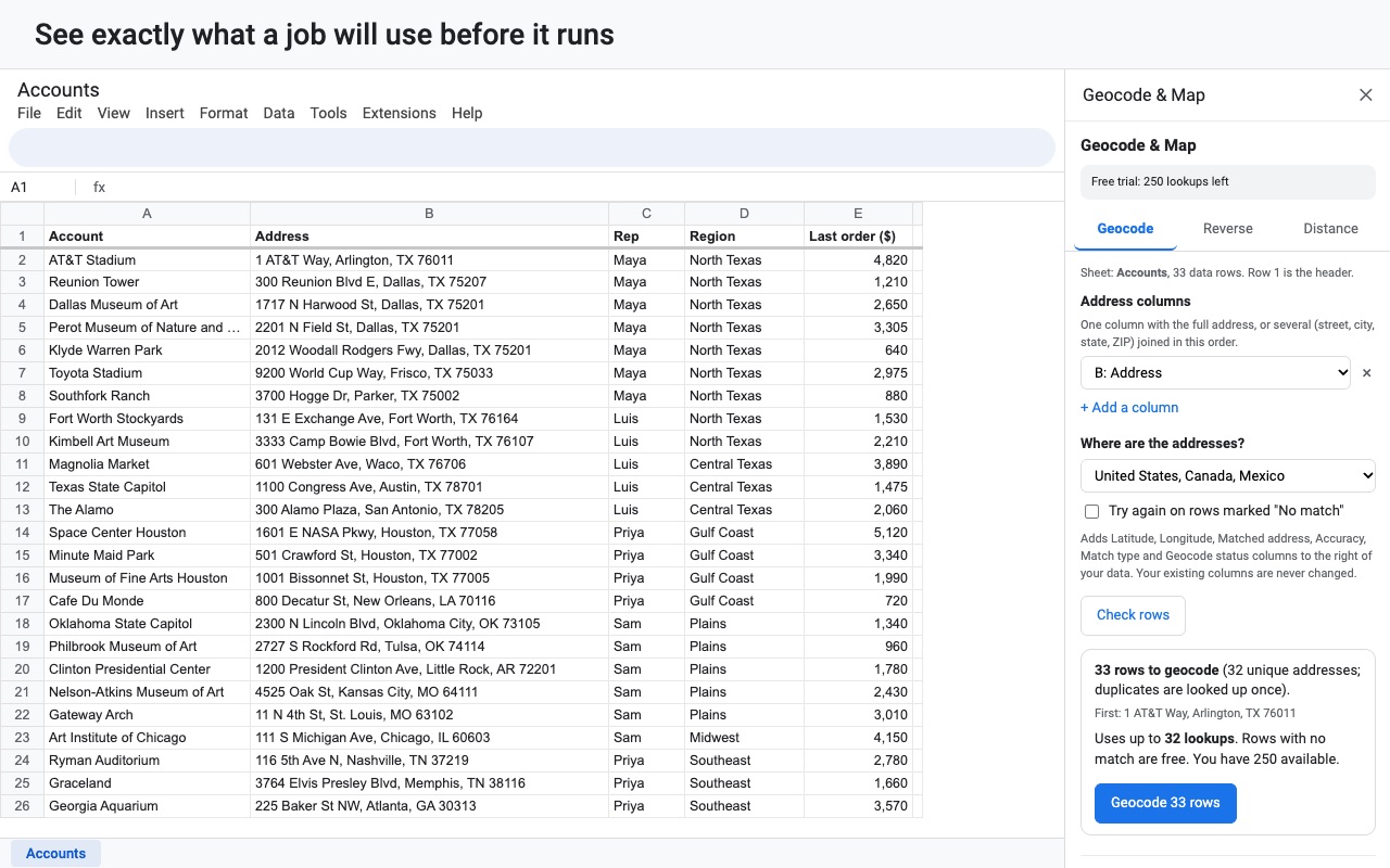 Geocode & Map Addresses: Check first