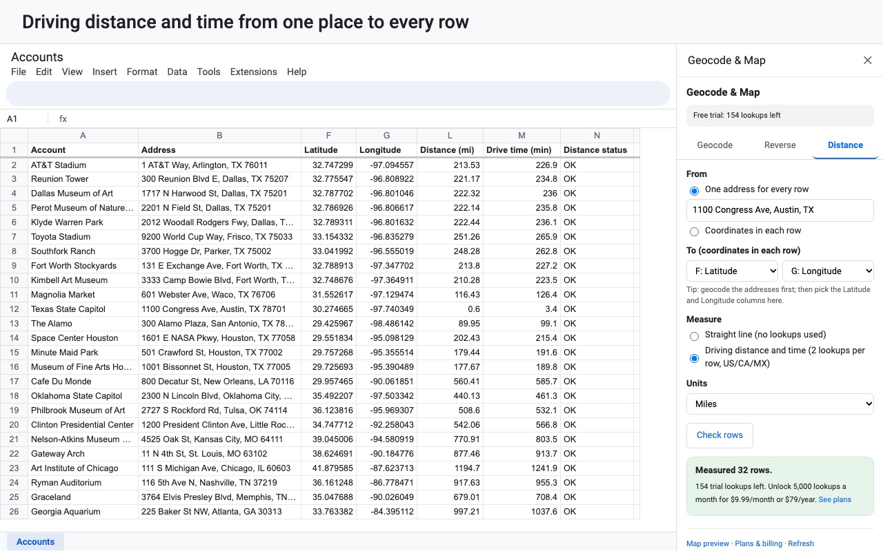 Geocode & Map Addresses: Driving distance
