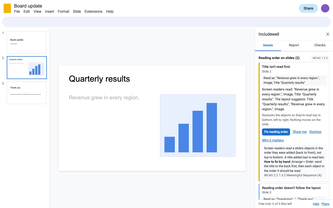 Includewell: Slides reading order