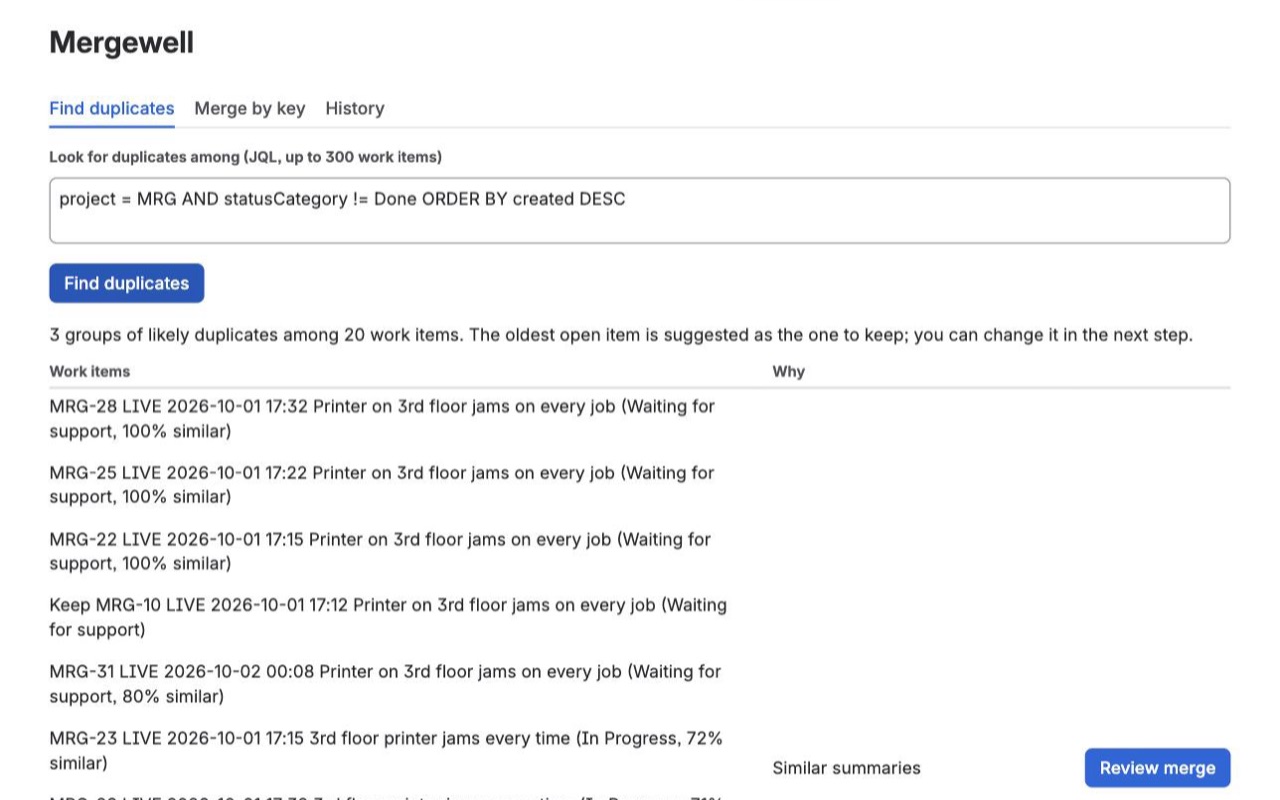 Mergewell: Find duplicates
