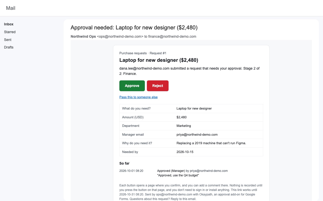 Okaypath: Approval email