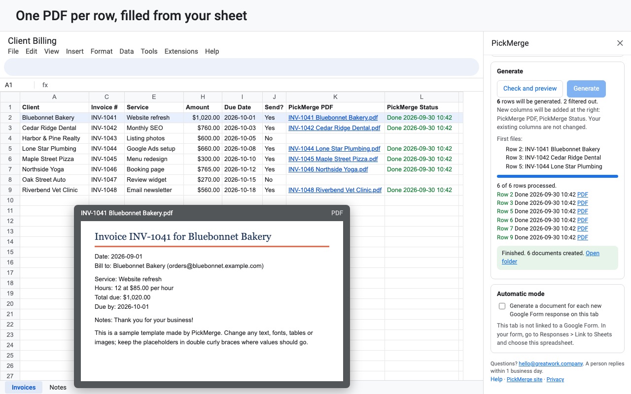 PickMerge: One pdf per row