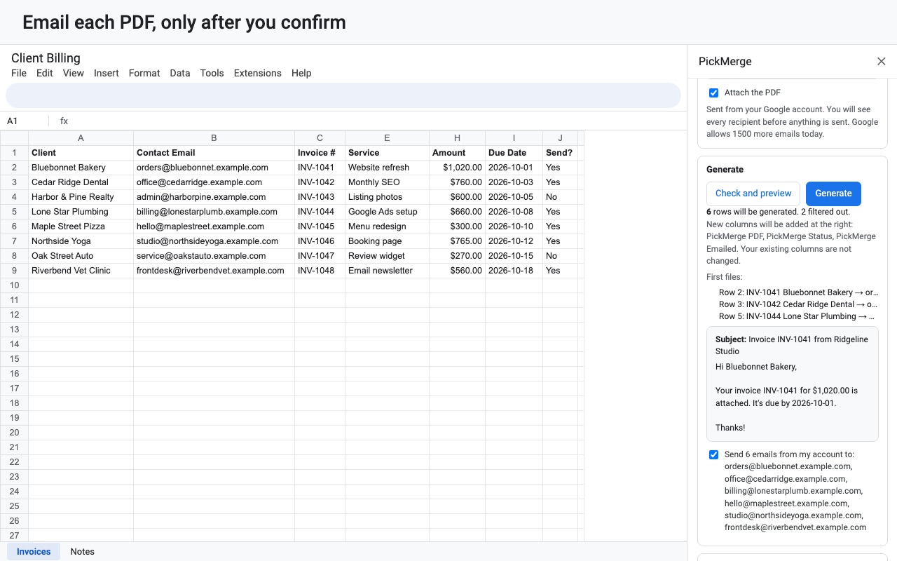 PickMerge: Email after confirm