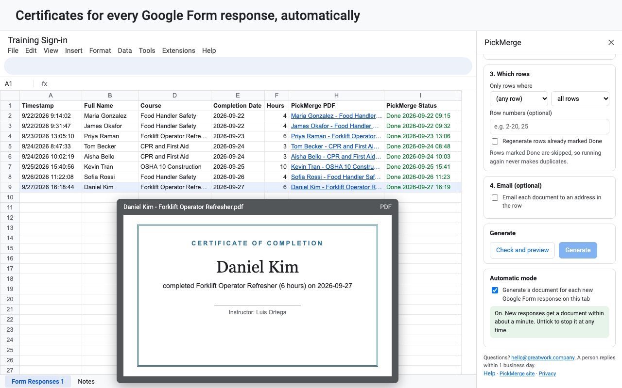 PickMerge: Form responses automatic