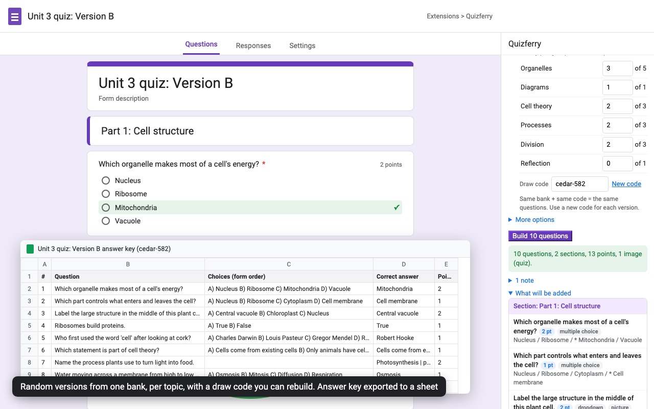 Quizferry: Random versions