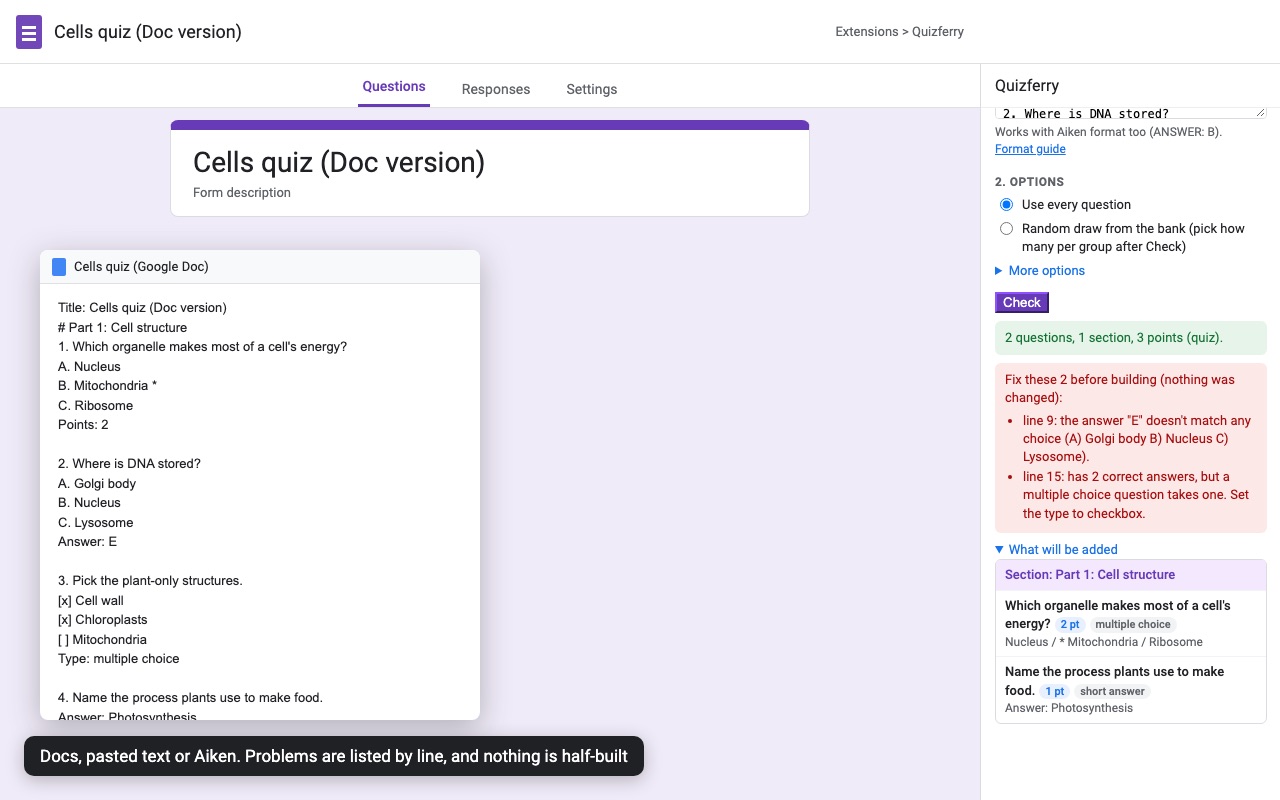 Quizferry: Problems first