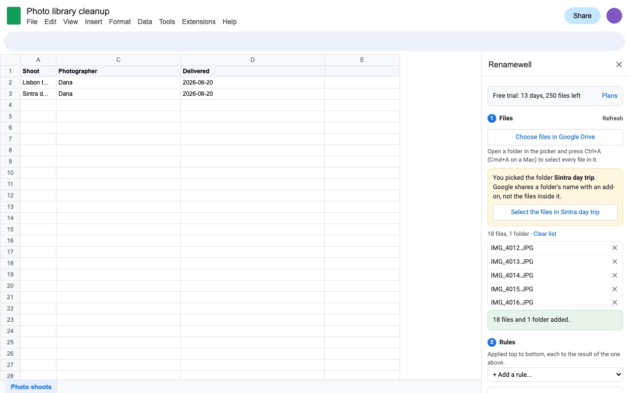 Renamewell: Pick files