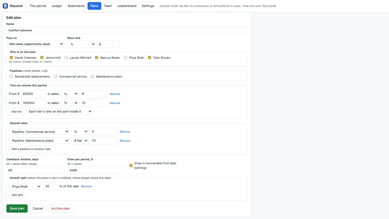 Repstub: Plan editor
