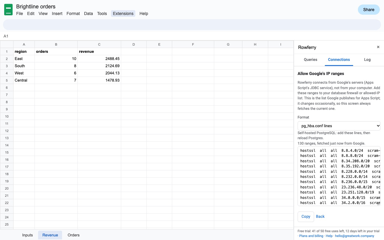 Rowferry: Allow google ip ranges