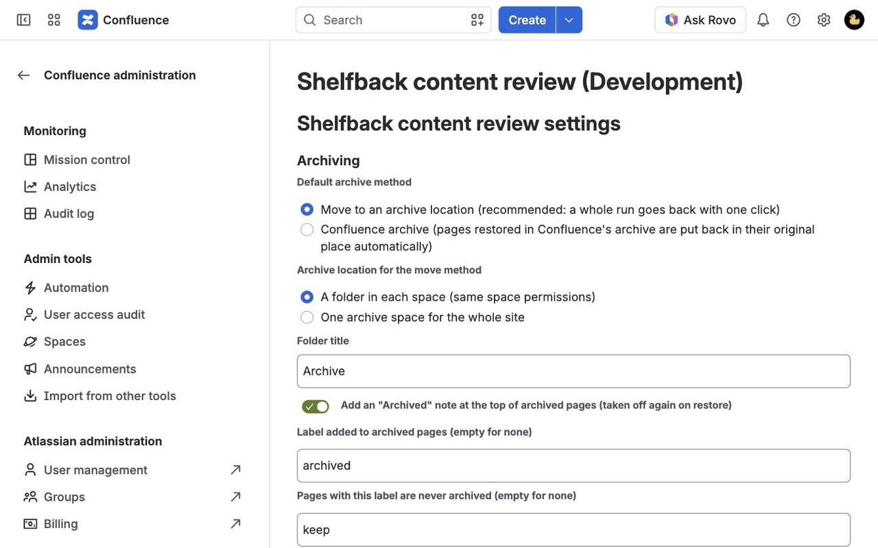 Shelfback: Admin settings