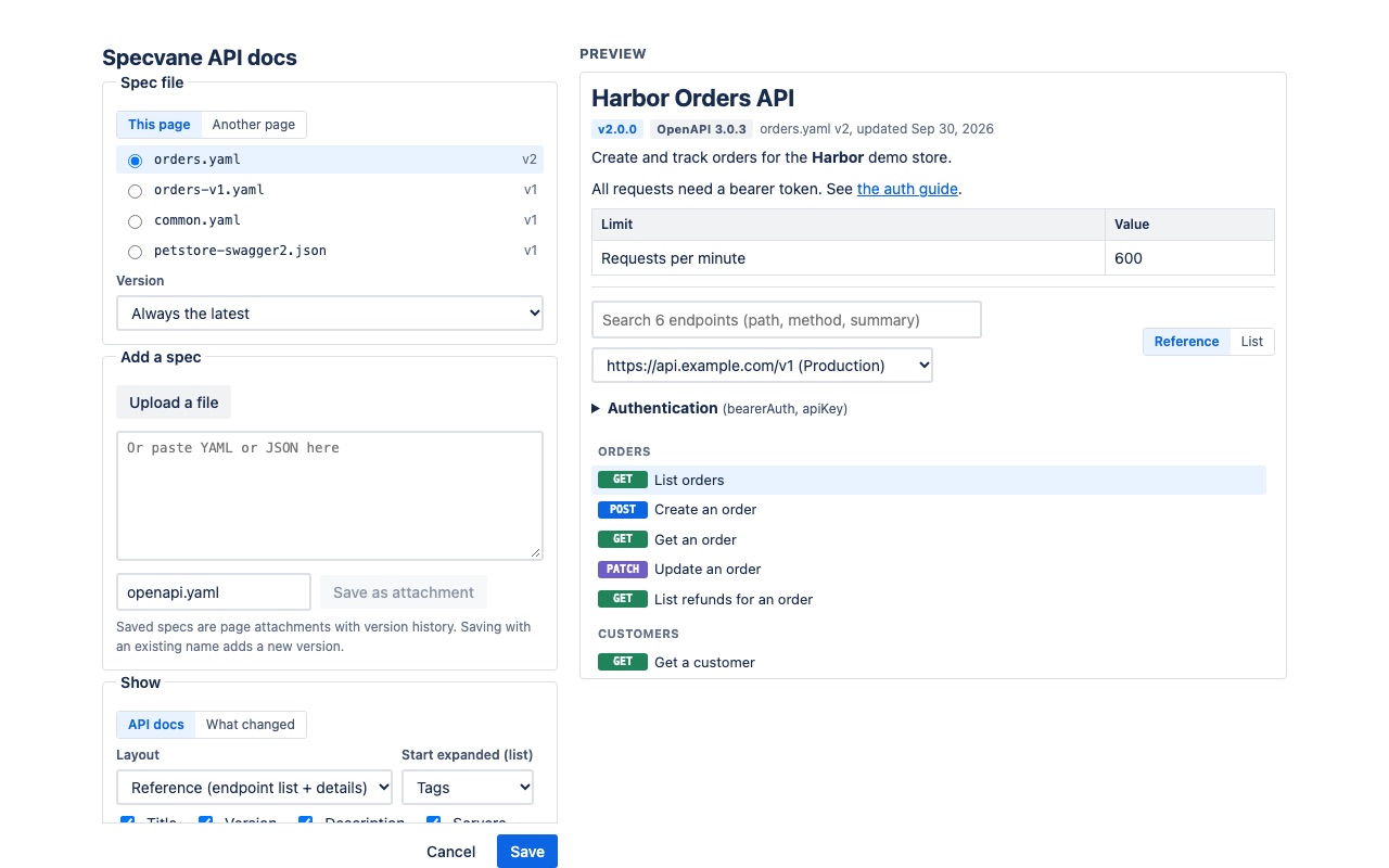 Specvane: Preview config