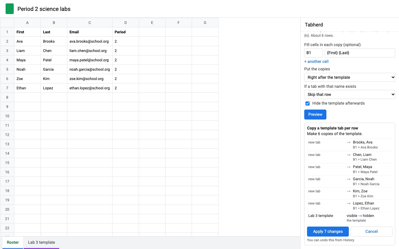 Tabherd: Template per student