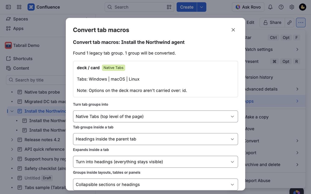 Tabrail: Page dialog
