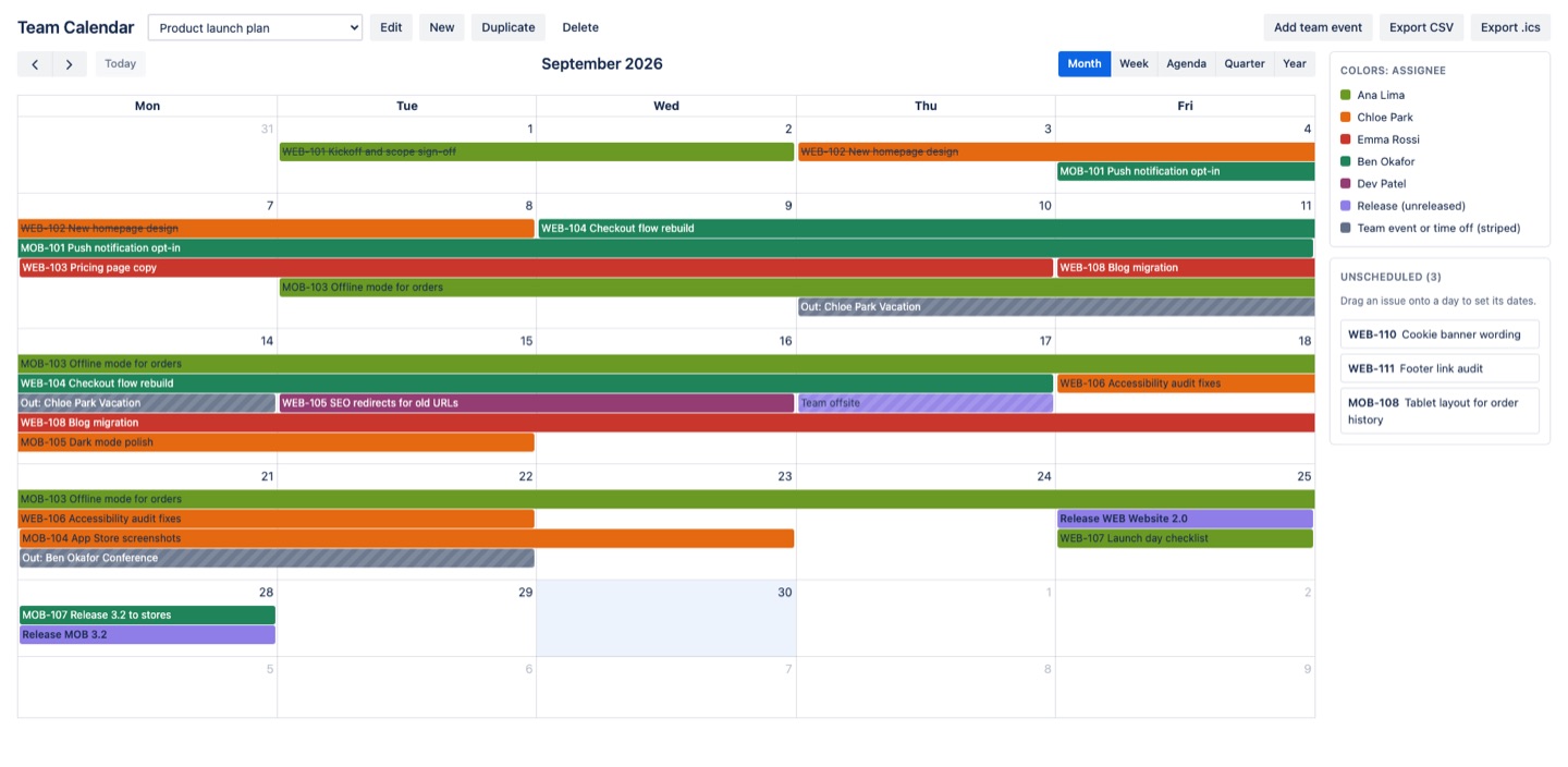 Team Calendar: Month multi project
