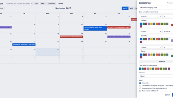 Team Calendar: Color rules editor crop