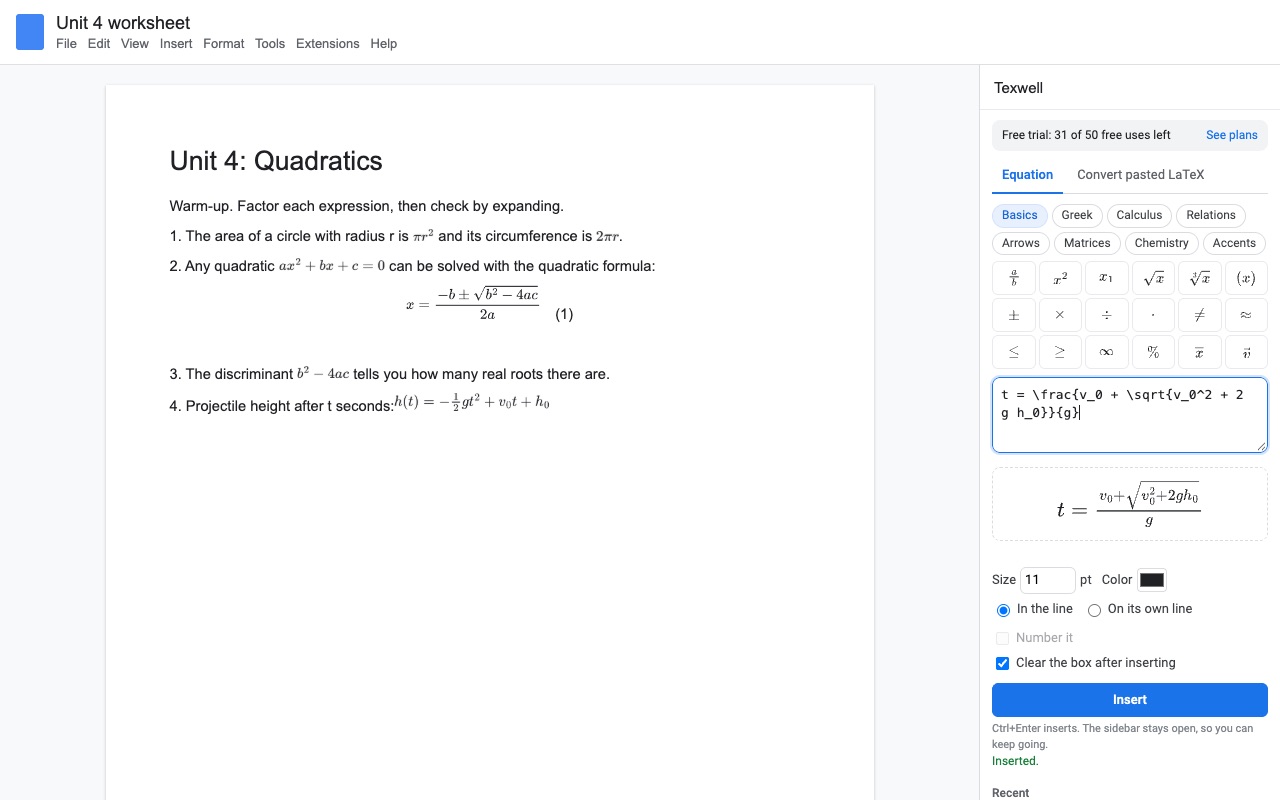 Texwell: Docs live preview inline