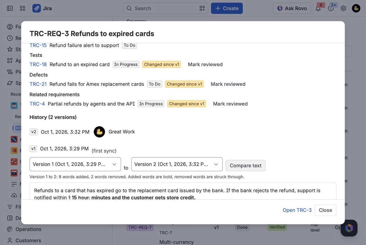 Tracestitch: Requirement diff live