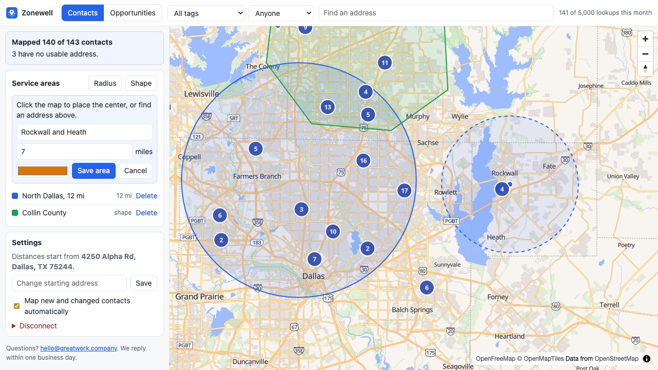 Zonewell: Draw radius area