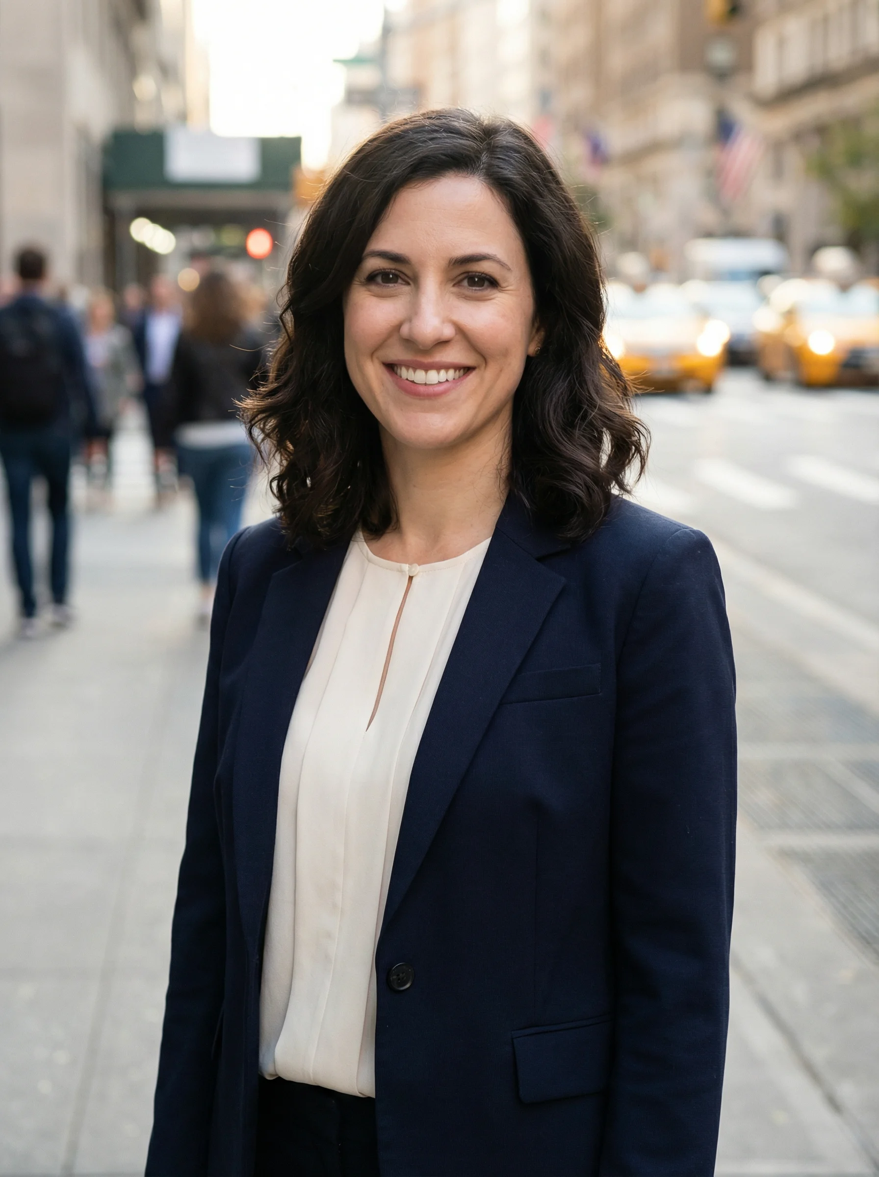 Professional woman with busy street background